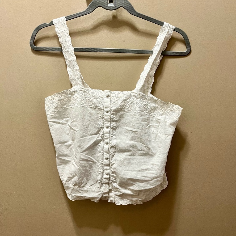 Forever That Girl Anthropologie Square Neck Crop Top White Size Small - Picture 2 of 7